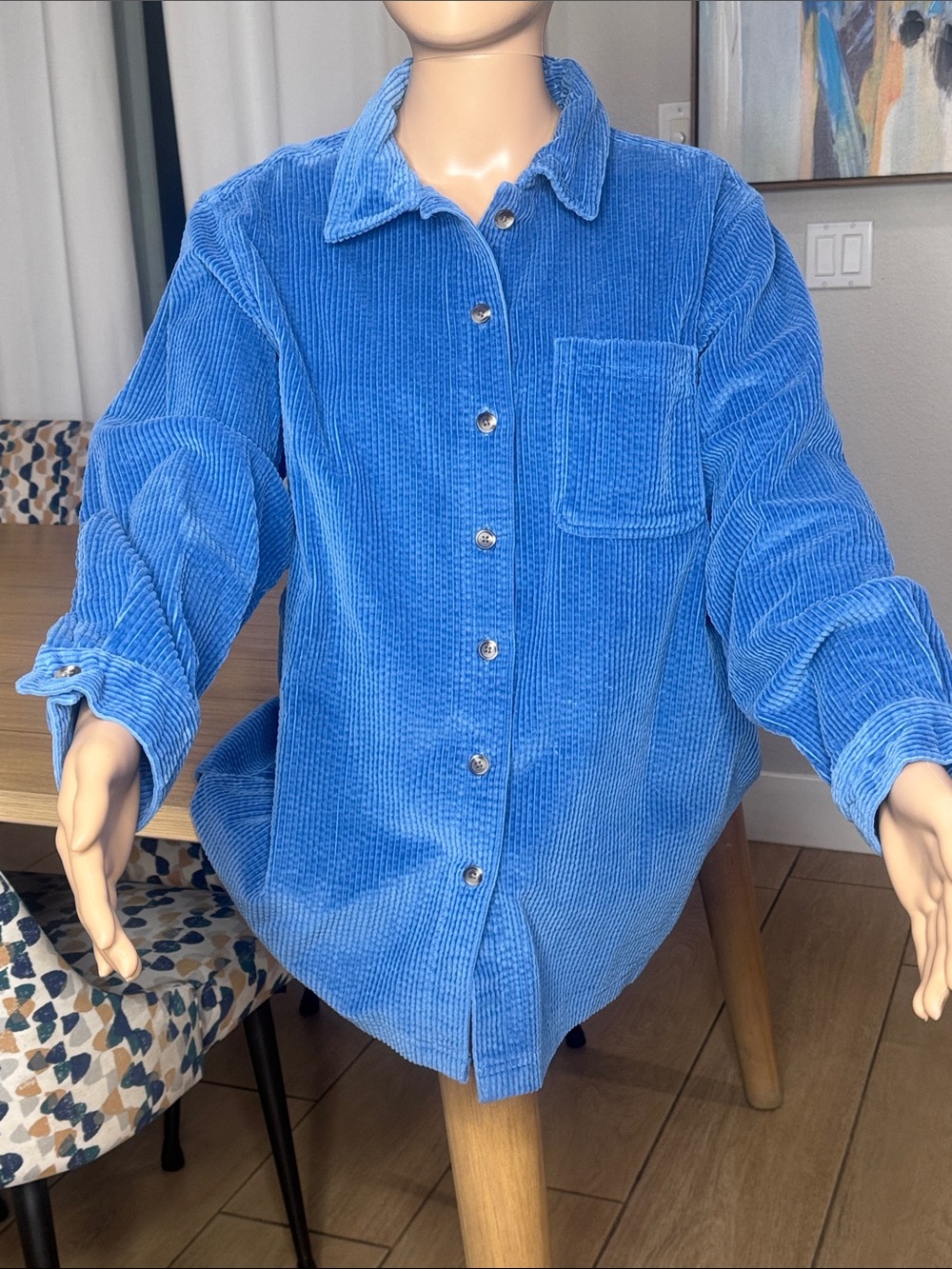 L.L.Bean Blue Corduroy Button Up Shirt Shacket 100% Cotton M